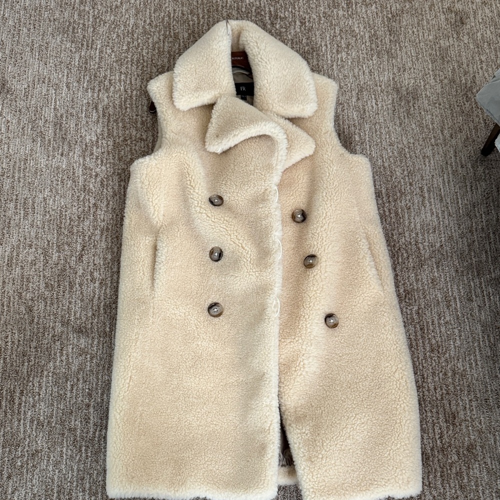 Banana Republic Cream Faux-Shearling Double-Breasted Vest